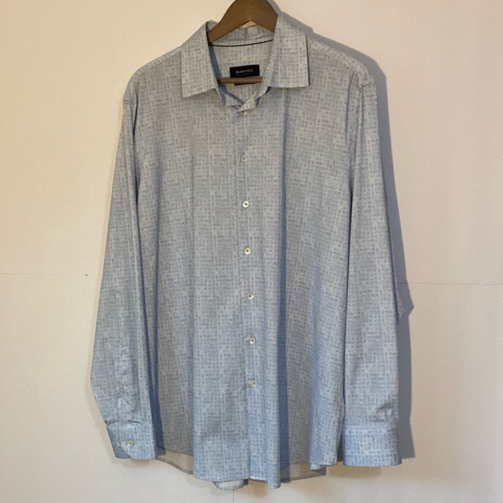 Bugatchi Mens Shirt Blue Sky Oooh Cotton Tech 8 Way Stretch Shirt Size Large